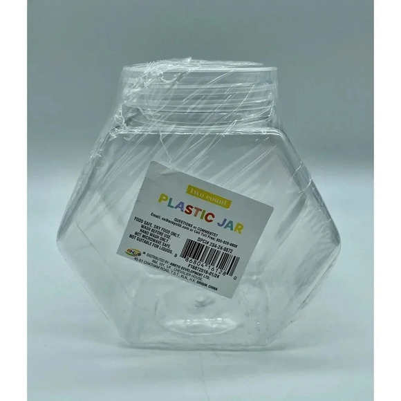 Ankyo Clear Plastic Hexagon Shaped Jars & Lids 2 Pack of‎ 4.5” x 4.5” x 2.75” - Picture 1 of 5